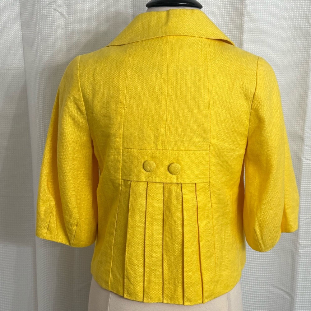 H&M Women's Vintage Style Textured Weave 3/4 Sleeve Cropped Jacket, Yellow, Sz 6 - Picture 7 of 10